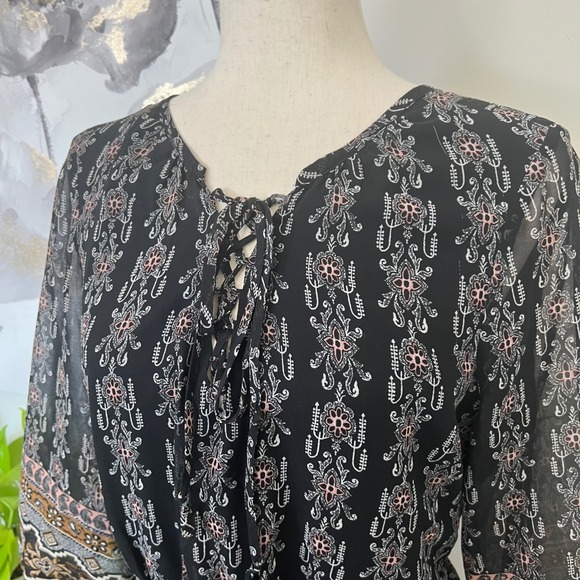 Boho Lace Up Mini Dress Cottage Folk Fairy Indie Festival Earthy Romantic - Picture 5 of 9